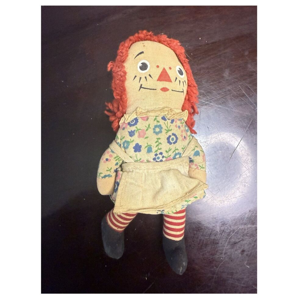 Raggedy Ann & Andy Rag & Cloth Doll Fabric Yarn Red Hair Girl 8 Inch Character